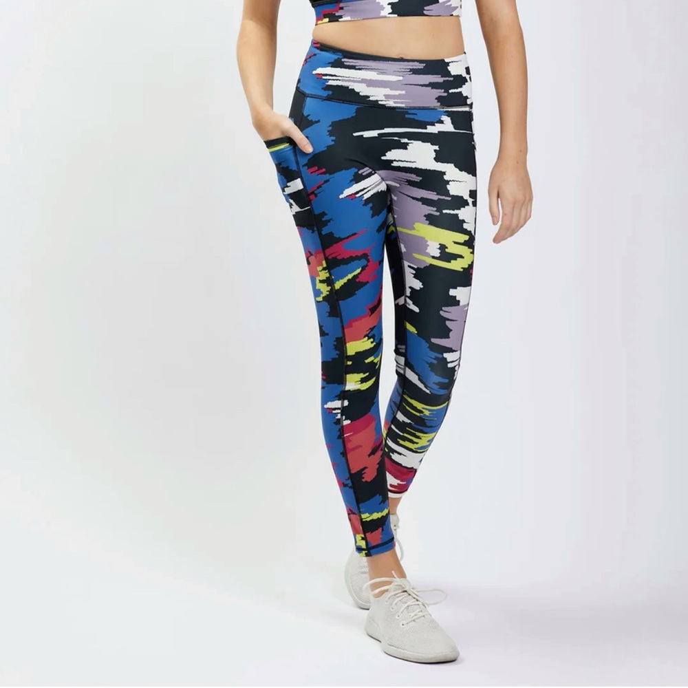 TomboyX Streamline 7/8 Legging Disruptor Multicolor Abstract Camo Workout-Small